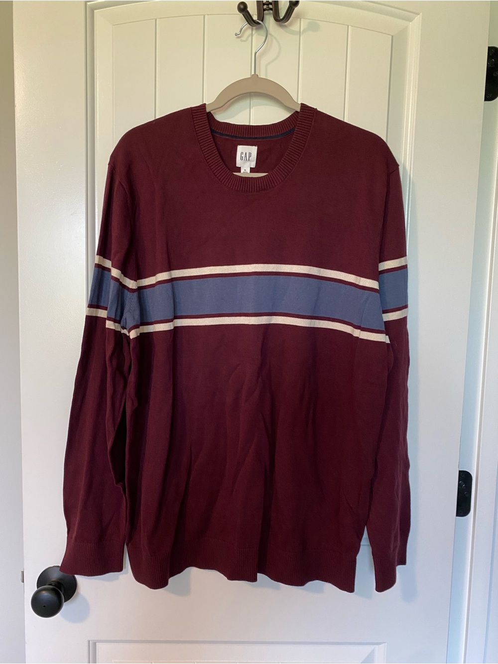 GAP Burgundy Crewneck Sweater with Navy Stripe